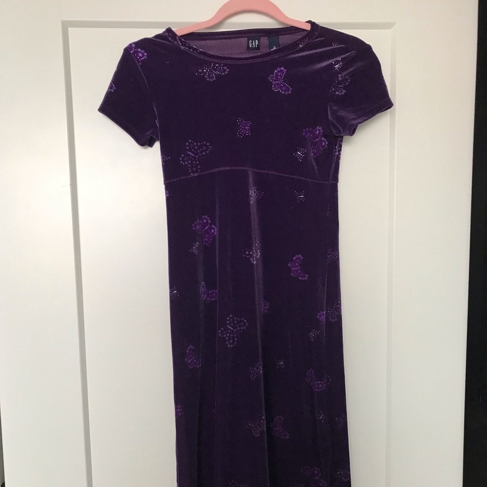 Y2K Gap Purple Velvet Butterfly Maxi Dress